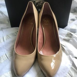 Vince Camuto Vickiy patent nude heels 9.5